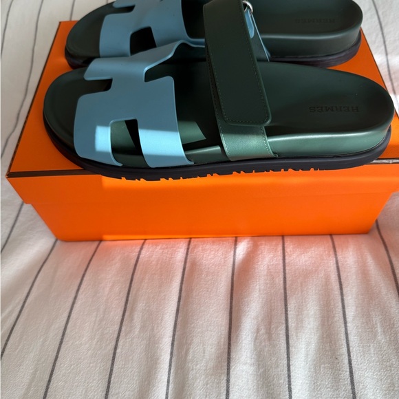 Hermes Leather Slide Sandals Blue and Dark Green SZ 40.5 only wore once duster main image 4